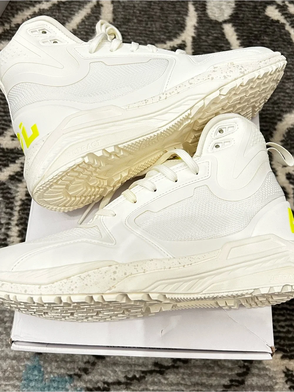 APL Women’s Techloom Defender High-Top Sneakers in Cream with Neon Yellow Logo